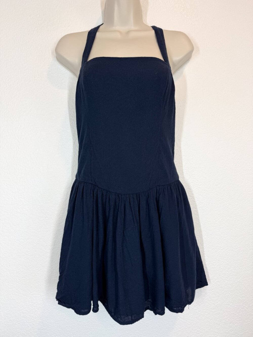 Hollister Navy Blue Smocked Halter Mini Dress Size Small - Picture 11 of 11